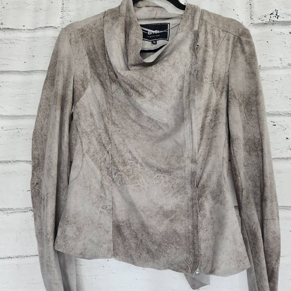 BNCI by Blanc Noir Womens Gray Asymmetrical Zipper Suede Moto Jacket Size Medium - Picture 5 of 13